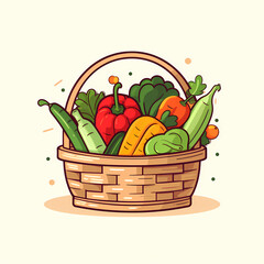 AI-Generated Flat Design Illustration of Organic Vegetables in a Basket - Perfect for Web and Blog Use,