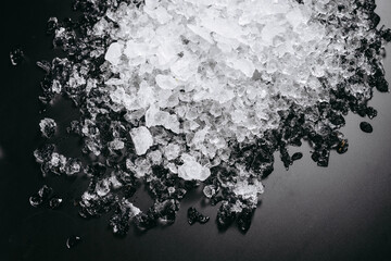 Frozen ice on a black table