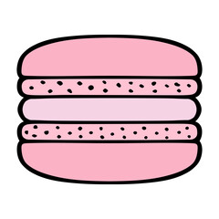 Macaroni cookies. Pink dessert in two layers with cream in the middle. Color vector illustration. A French confection made from egg whites. Cartoon style. Isolated background. Idea for web design