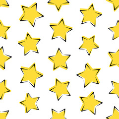 Doodle stars on white background. Vector seamless pattern. Best for textile, print, wrapping paper, package and festive decoration.