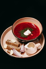 Borscht with croutons and lard