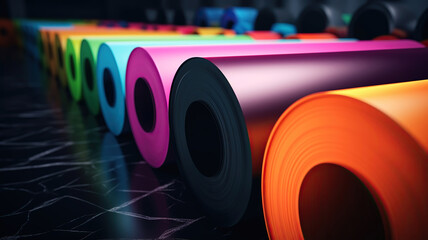 a printer with colorful paper on the machine that cuts it
