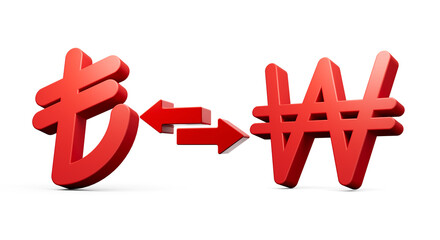 3d Red Lira And Won Symbol Icons With Money Exchange Arrows On White Background 3d illustration