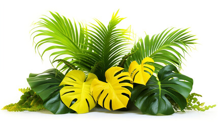 Fototapeta na wymiar Monstera and palm tropical leaves