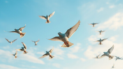 Stunning Moments of Birds Flying in Beautiful Formation across the Blue Sky