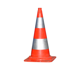 Orange traffic cone isolated on the transparent background