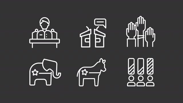 White icon animations representing voting, HD video with transparent background, seamless loop 4k video.