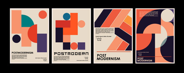 Artworks, posters inspired postmodern of vector abstract dynamic symbols with bold geometric shapes, useful for web background, poster art design, magazine front page, hi-tech print, cover artwork. - 623404200