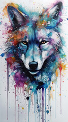 colorful wolf painting Created with GenAI Software