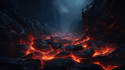 dark orange mountains with lava