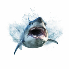 megalodon swimming isolated white background Created with GenAI Software