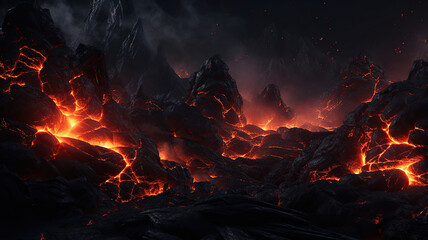 a lava background with dark rocks