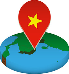 Isometric round map of Vietnam with flag.
