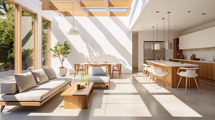 Bright rays of the summer sun illuminating the interior of a modern home, generative ai