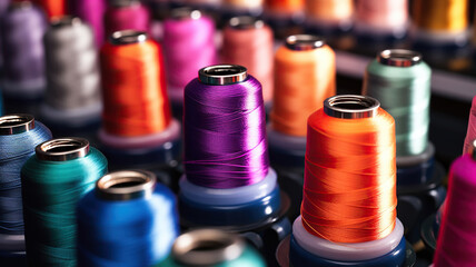 Closeup of Colorful Thread Spools in Motion