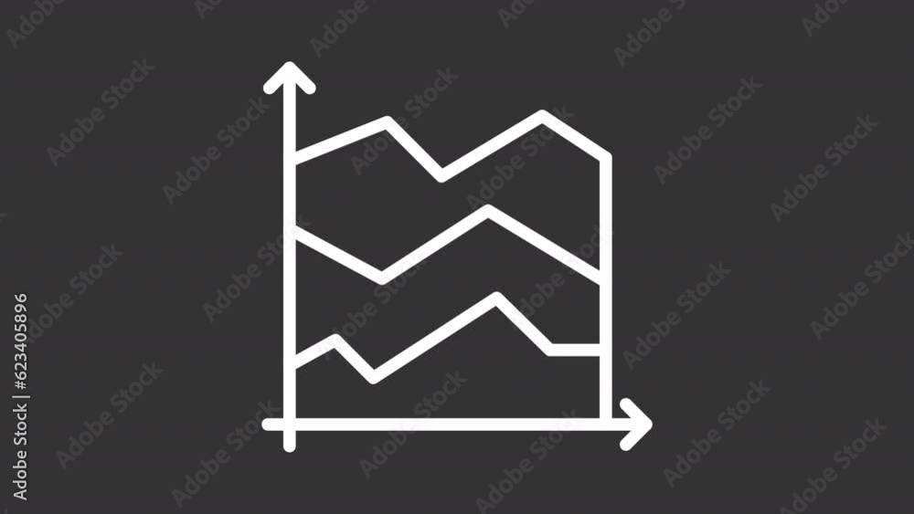 Poster animated area chart white line icon. data pattern animation. visual representation. sale report. loo