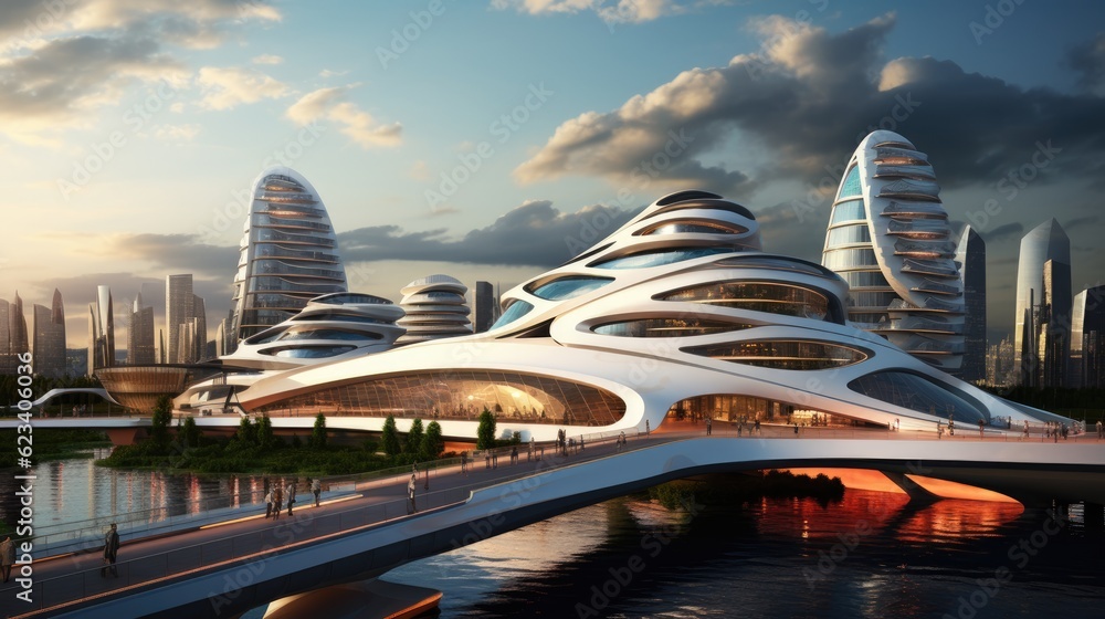 Poster Futuristic skylines with contemporary architectural designs, generative ai