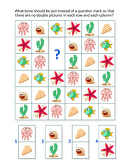 Picture domino sudoku game for kids with underwater creatures, shells and algae. 
