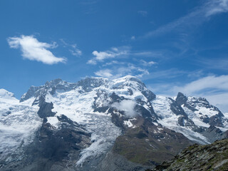 Zermatt, Switzerland - July 1st: Panoramic view towards a peak above 4000 Meter: Breithorn