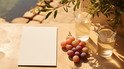 Naklejka na ściany i meble Red cherries fruit on beige table background