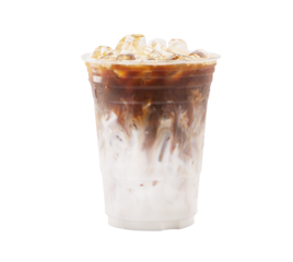 Latte coffee in plastic glass.