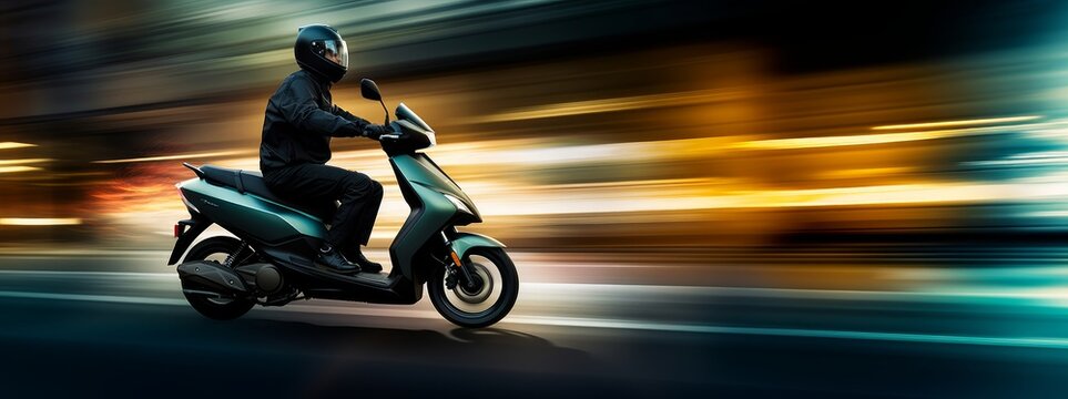 Motorcycle of the future for food delivery with copy space. Generative AI