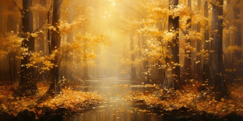  Gently Cascading Down in a Serene Forest - Evoking a Sense of Nostalgia and Tranquility - Capturing the Ethereal Beauty of Autumn's Embrace Generative AI Digital Illustration
