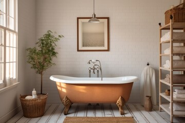 Fototapeta na wymiar Interior design of Bathroom in Farmhouse style with window.