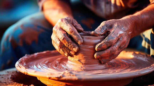 Potter moulding clay on pottery wheel stock photo (133731) - YouWorkForThem