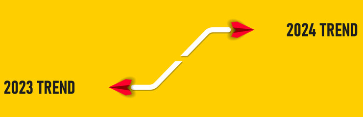  2024 new year trend. Year 2024, business trend, change from 2023 to 2024, strategy, investment, business planning idea concept.