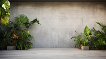 Tropical Haven: Transforming an Empty Exterior Concrete Wall into a Tropical Escape with a Lush Garden