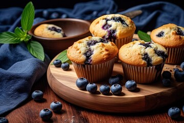 Obraz na płótnie Canvas blueberry muffins on a wooden table