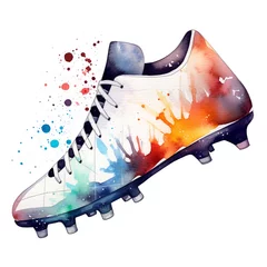 Foto op Aluminium Watercolor Boots n' Balls Clip Art Football and Soccer Clipart Childs Room, Birthday Party Stickers World Cup CONCAF EUROS © mike