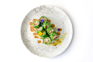 Sushi Roll - Maki Sushi with wakame, Crab meat, avocado, cream cheese and sesame