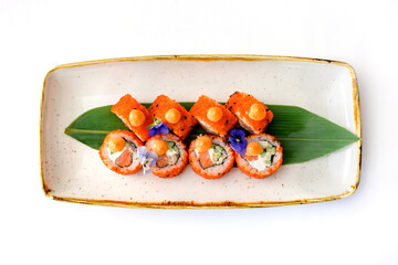 Plated California Sushi Roll with Garnish