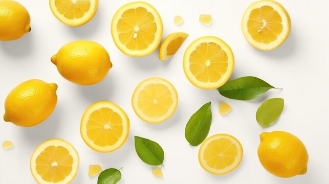 lemons with white background top view Created With Generative AI Technology	
