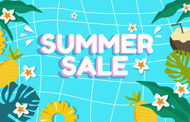 Fototapeta na wymiar Summer sale vector illustration for mobile and social media banner with tropical leafs.Special offer banner