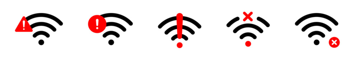 Wifi and wireless problem icon. Internet connection problem icons. Wifi signal wireless connection  - obrazy, fototapety, plakaty