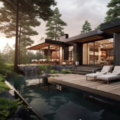 Fototapeta premium Serene nature landscape with a modern design twist, generative ai