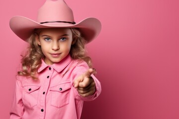 Girl in a cowboy hat. Portrait with selective focus and copy space