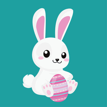 Cute little cartoon bunny holding easter egg vector image.