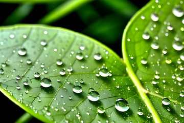 Water droplets on the leaves Generative AI