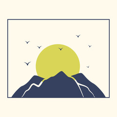 Aesthetic minimalist morning mountain landscape poster