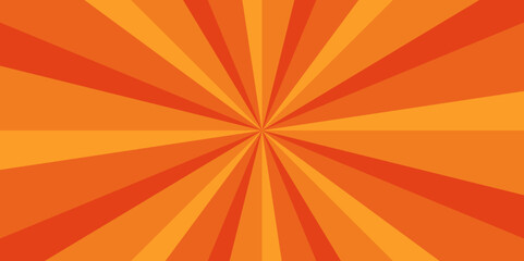 Orange sunburst background. Abstract background with rays. Sun ray vector background radial sunrise or sunset light retro design. Abstract summer sunny. Vintage beam sunburst texture.