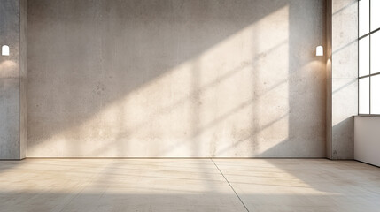 Creative Advertisements Unleashed: Sunlit Concrete Interior with Mockup Wall for Artistic Expression