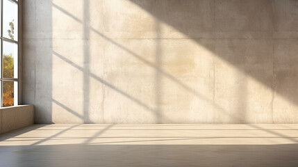 Artistic Illumination: Sunny Concrete Interior Offering Endless Wall Mockup Possibilities