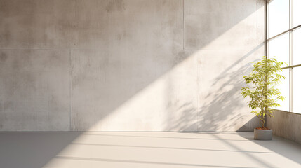 Radiant Exhibition: Sunlit Concrete Interior with Versatile Empty Wall Mockup