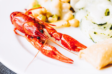 Assiette de fruits de mer avec une écrevisse entière