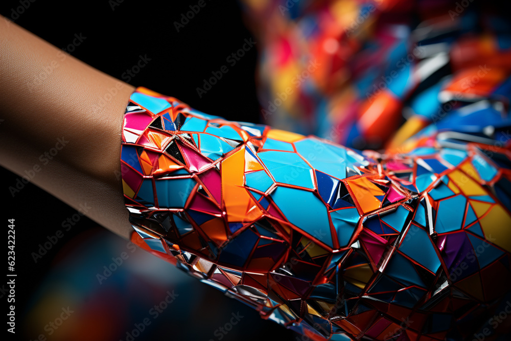 Aufkleber A close-up of an athlete's shoulder with colorful kinesiology tape applied to provide stability and support during movement.  Generative AI technology.