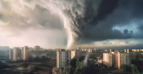A tornado approaching a city, hurricane, realistic, vector illustration, creating a sense of danger and impending disaster, AI Generated